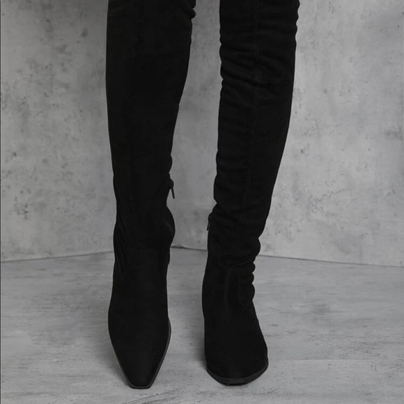 Faux Suede Over the Knee Low Block Heel Boots - Picture 3 of 5